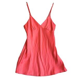 Midnight Bakery Slip Dress Medium Coral Pink Satin Night Gown Coquet Babydoll